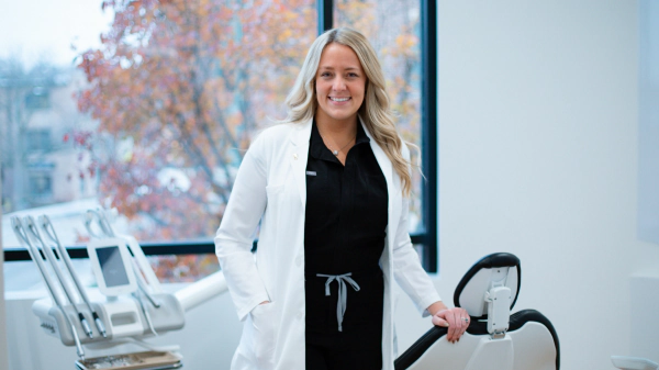 Woman after the dentist in St. Charles IL